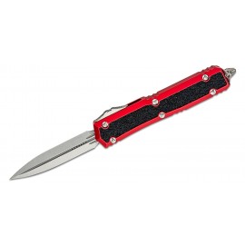 Nóż Microtech Makora OTF Stonewashed Double Edge Dagger, Red Aluminum Handles with Black Traction Inlays (206-10RDS)