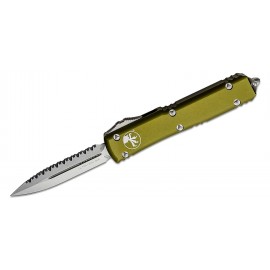 Nóż Microtech Ultratech OTF Stonewashed Plain/Serrated Double Edge Dagger Blade, OD Green Aluminum Handle (122-12OD)